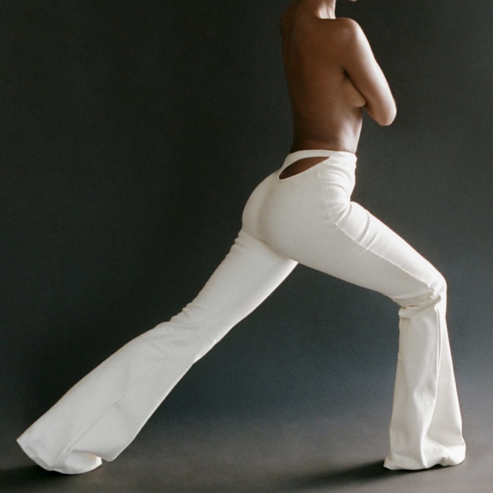 Subservice Cutout White Flared Women's Pants